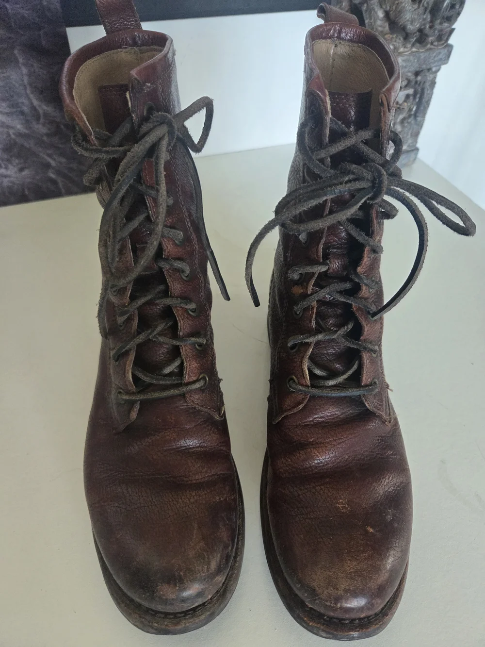 Vintage Frye Dark Brown Leather Lace-Up Veronica Combat Boots